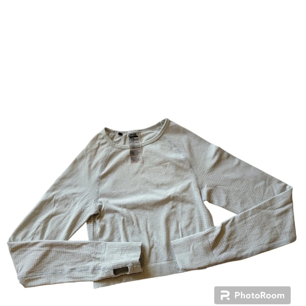 Gymshark Vital Seamless Body Fit Long Sleeve Crop Top Greenish Gray Size XS
